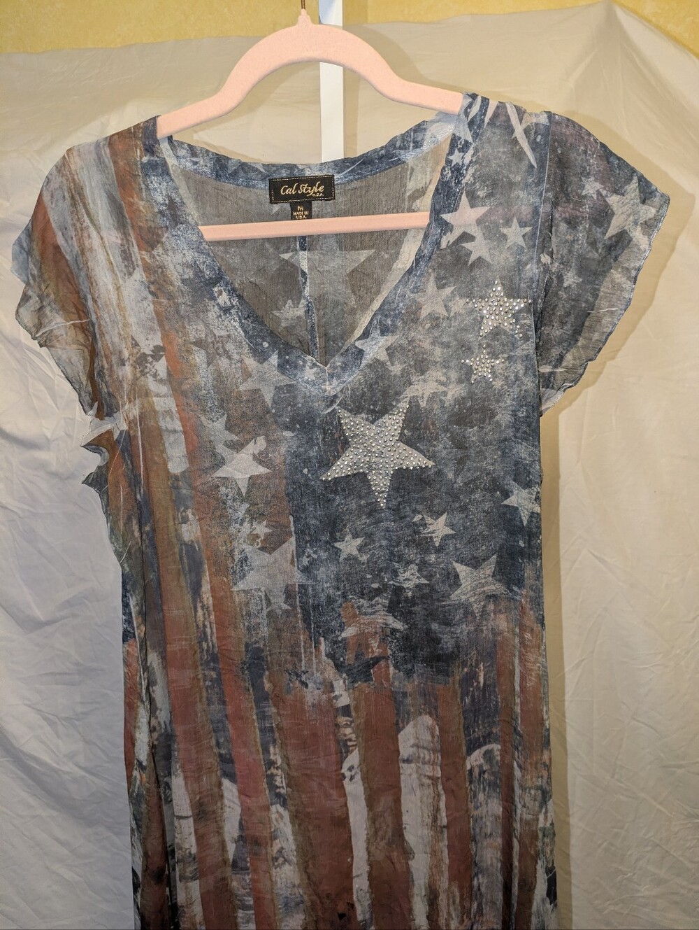 Cal Style USA Patriotic American Flag Midi Dress Rhinestone Stars Medium - Picture 10 of 13